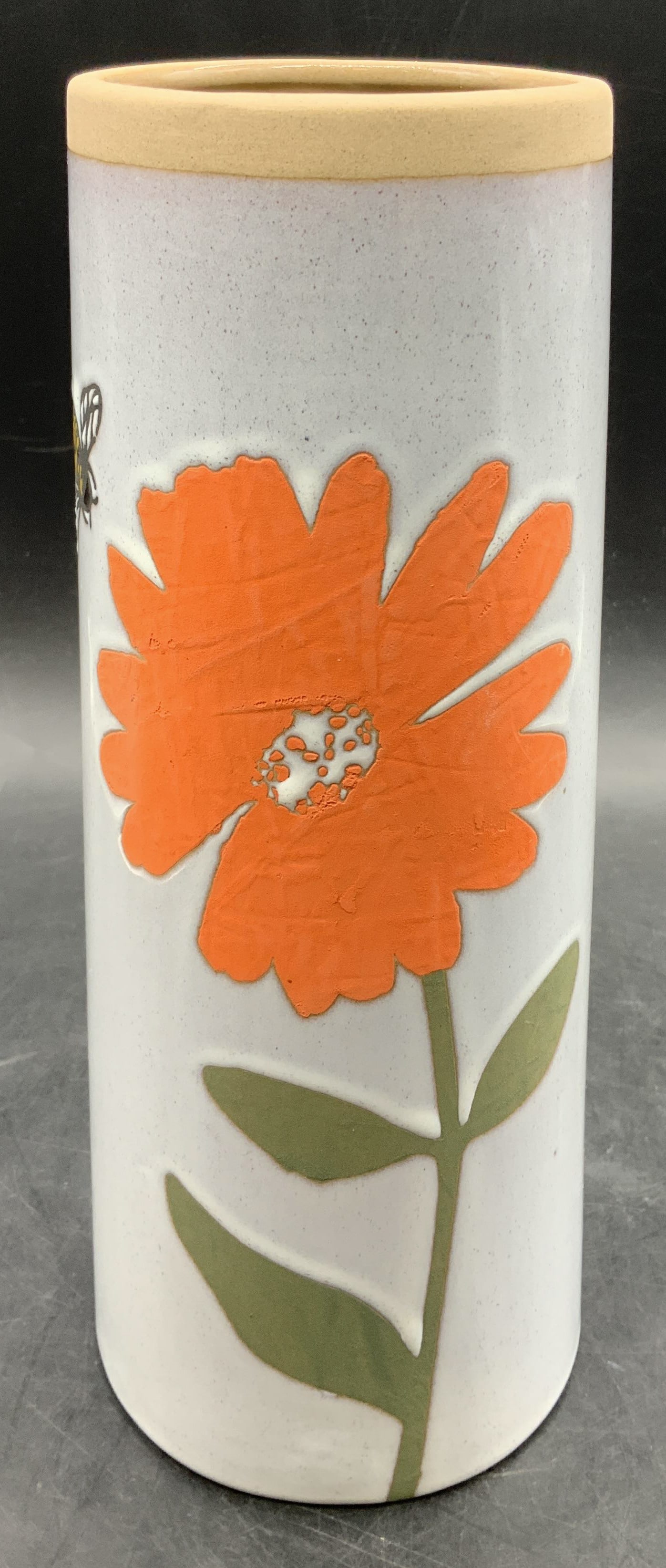 Hand Painted Orange Flower Motif Ceramic Vase (1 of 6)