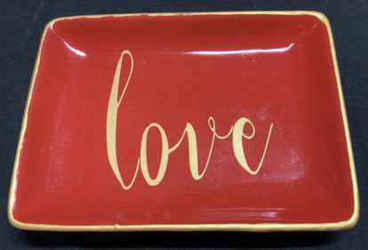 Red & Gilt Love Ceramic Trinket Dish
