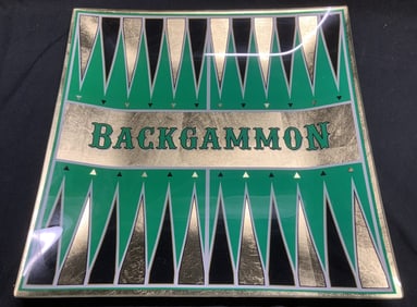 Backgammon Green & Gilt Glass Deco Tray