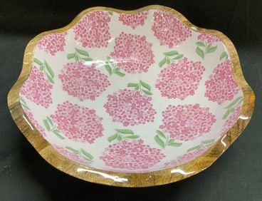 Twos Company Pink Hydrangea Mango Wood Bwl INDIA