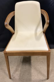 White Faux Leather Upholstered Wood Armchair