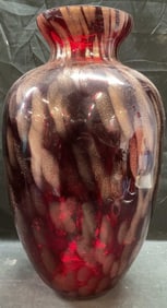 MURANO Ruby & Gold Art Glass Vase, Italy 20 In