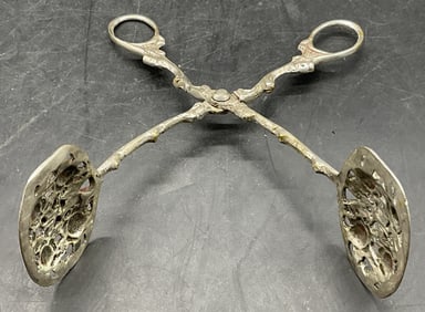 Vintage Silver Tone Metal Menorah Motif Tongs