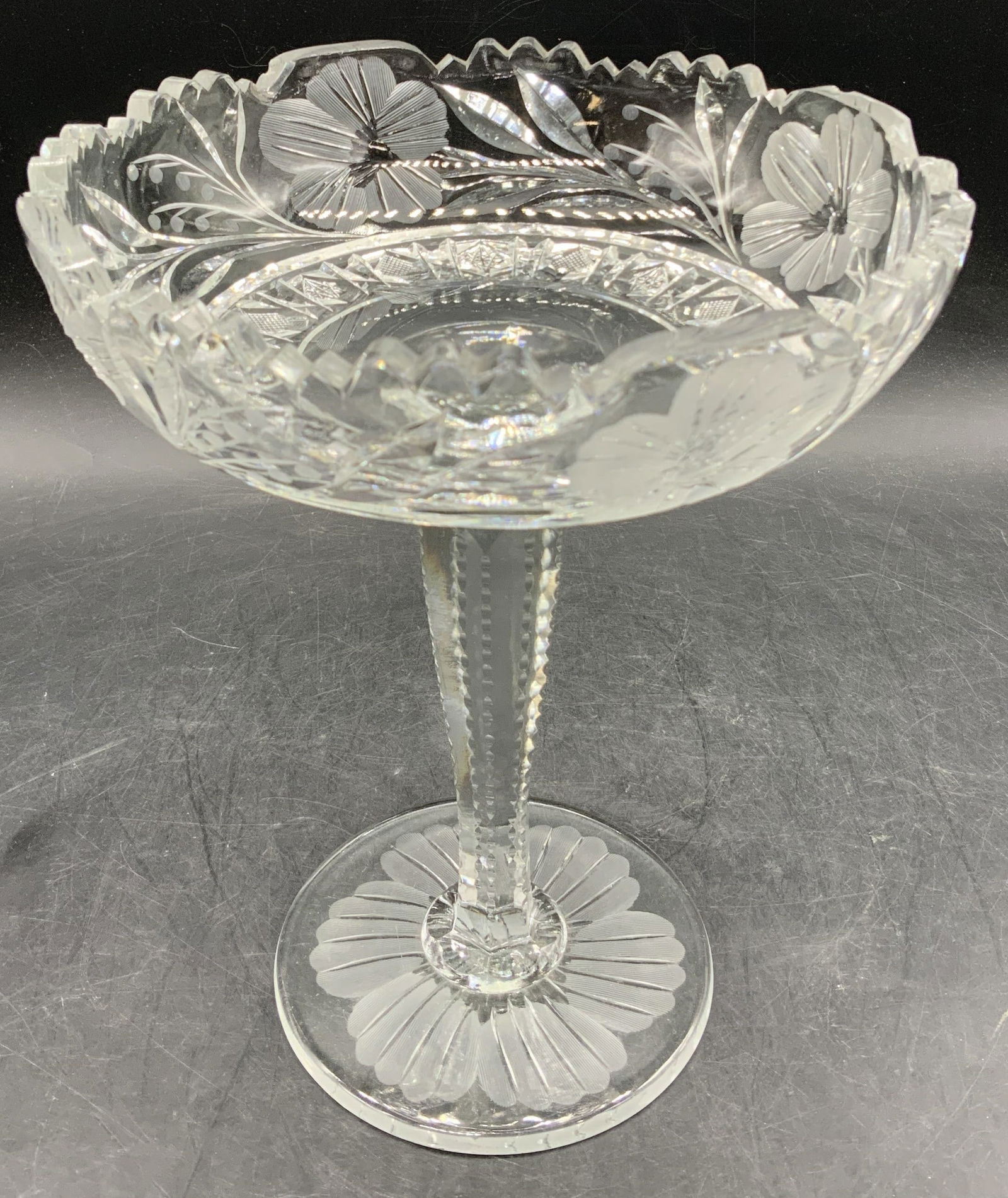 Vntg Cut Glass Floral Pedestal Compote (1 of 6)