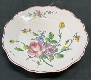 Sgn Vintage Scalloped Ceramic Floral Plate