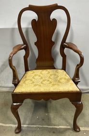 Antique Queen Anne Style Carved Wood Armchair