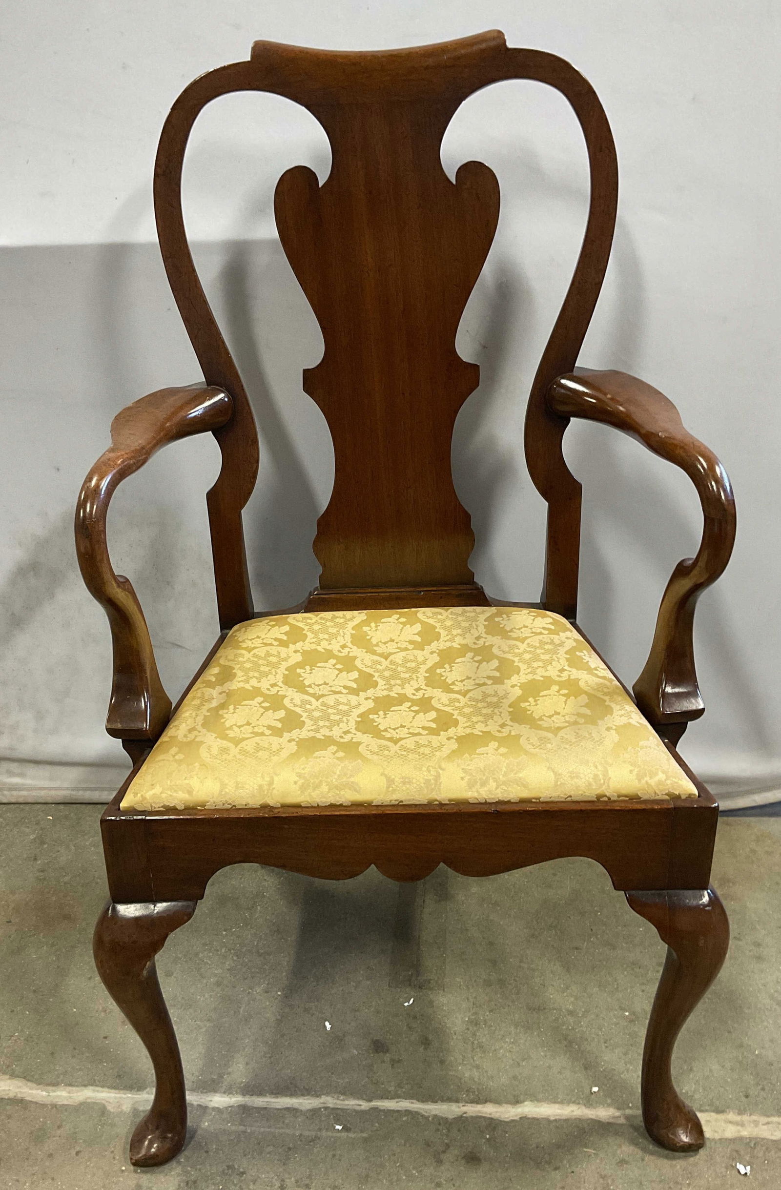 Antique Queen Anne Style Carved Wood Armchair (1 of 6)
