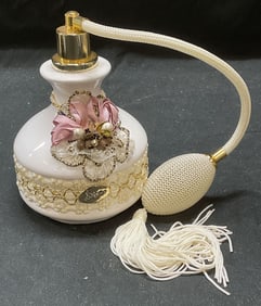 Berger White Ceramic Floral Perfume Bottle, Italy