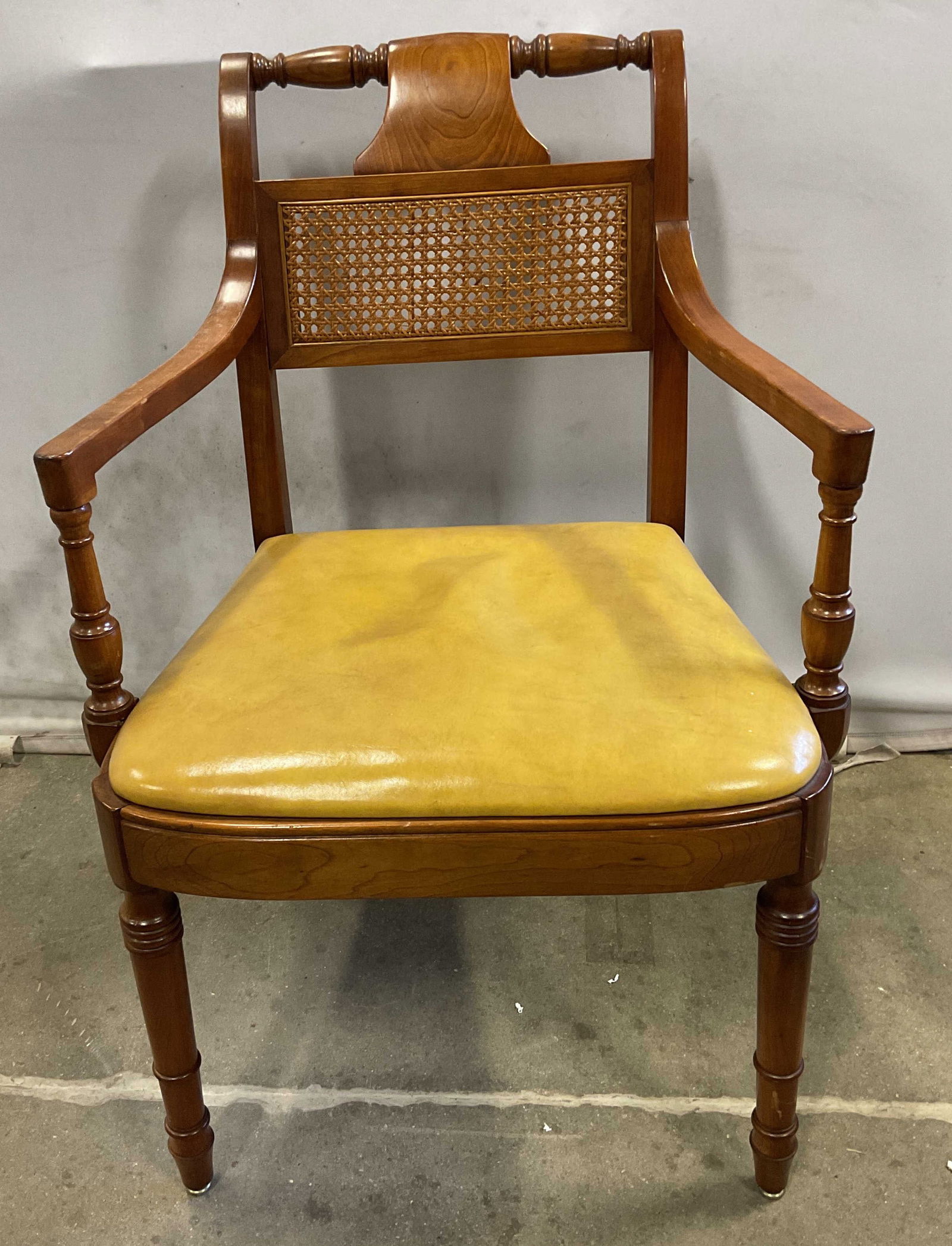 Vtg Cane Back Leather Upholstered Armchair (1 of 6)