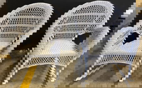 Pair Grey Blue Wicker Rocking Chairs