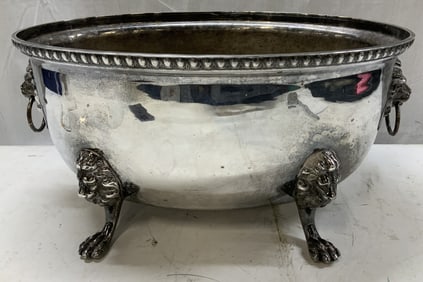 SW&S. Silver Plated Srving Bowl W Lion Head Feet