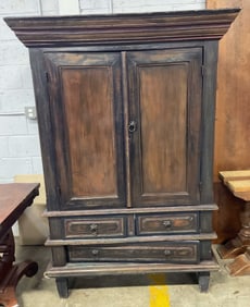 Vintage Dark Wood Armoire with Drawers