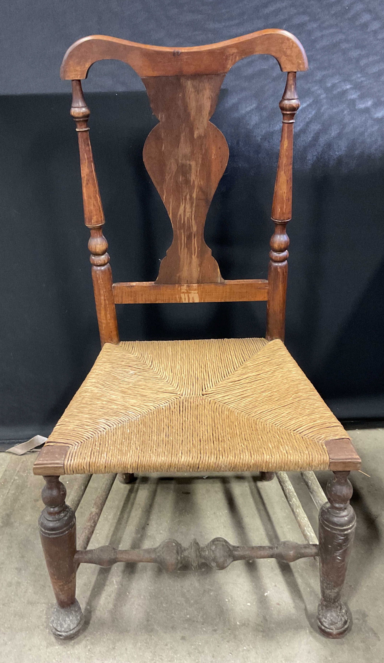 Vintage Carved Wood Rush Seat Low Chair (1 of 7)