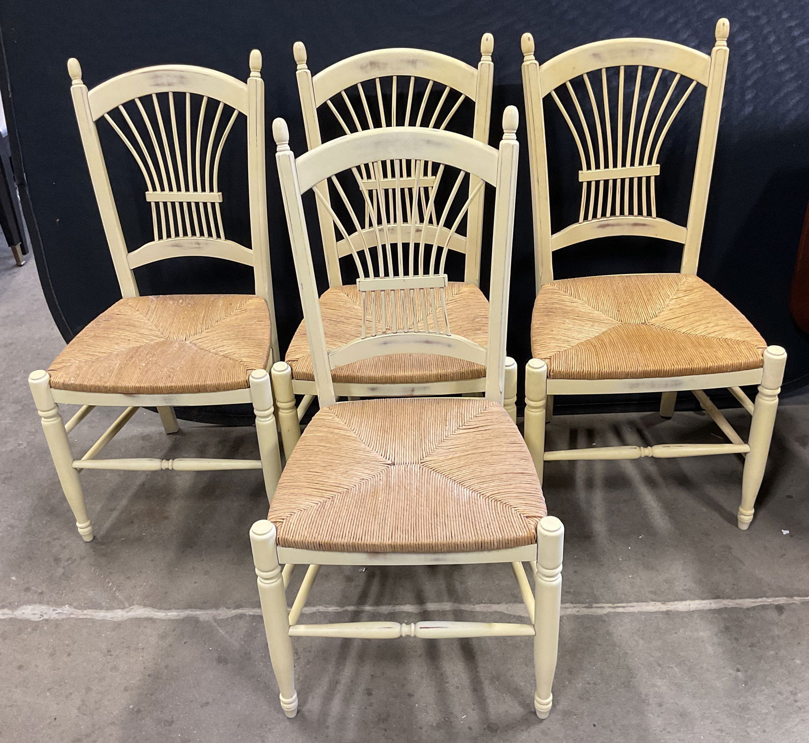 Set 4 Yellow Wood Sheafback Dining Chairs, Italy (1 of 8)