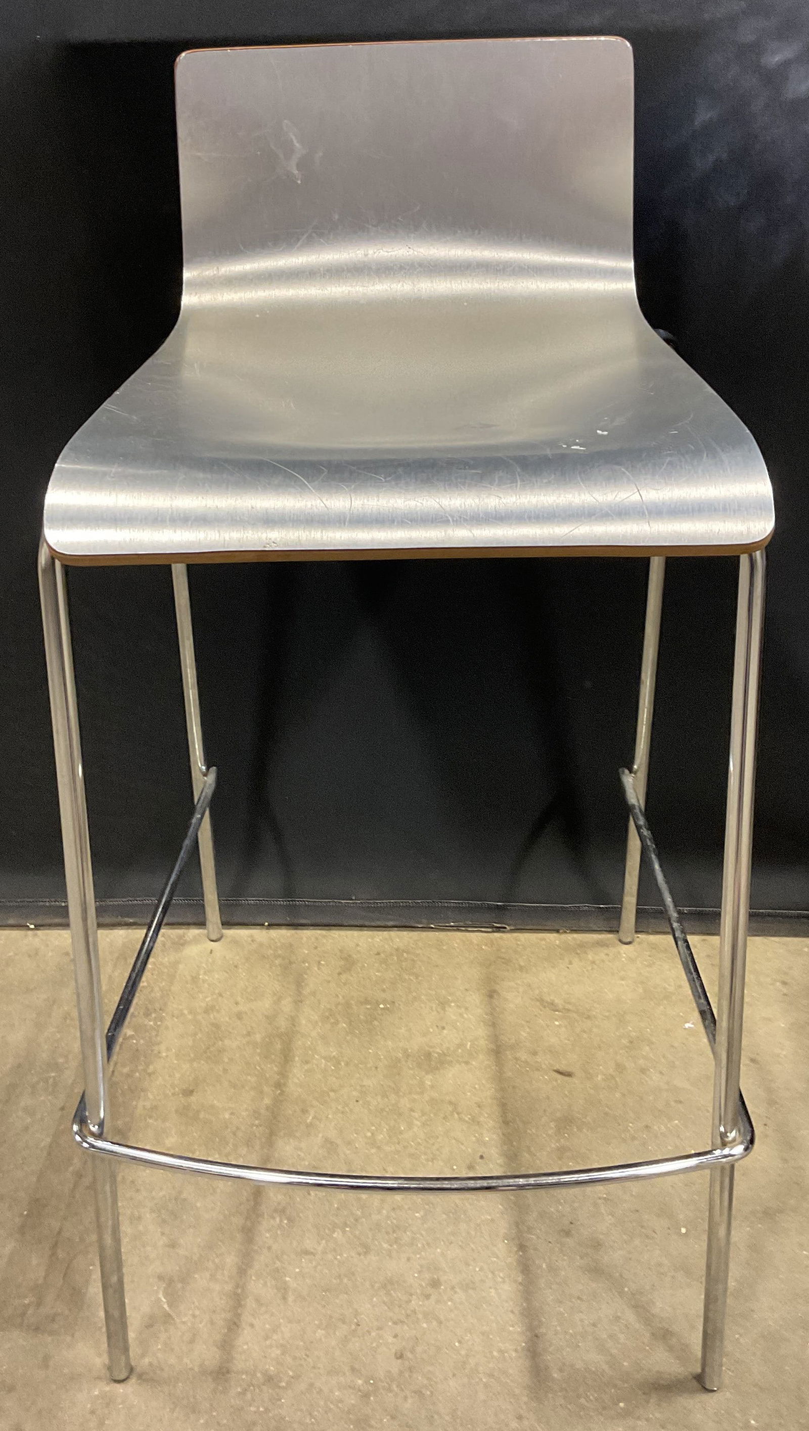 Silver Tone Wood & Metal Barstool (1 of 6)