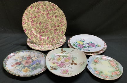 Lot 8 Floral Porc Plates & Bon Bon Dish ENGLAND+