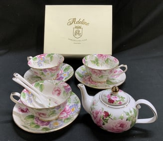 Adeline Fine Porcelain Pink Floral Teapot Set