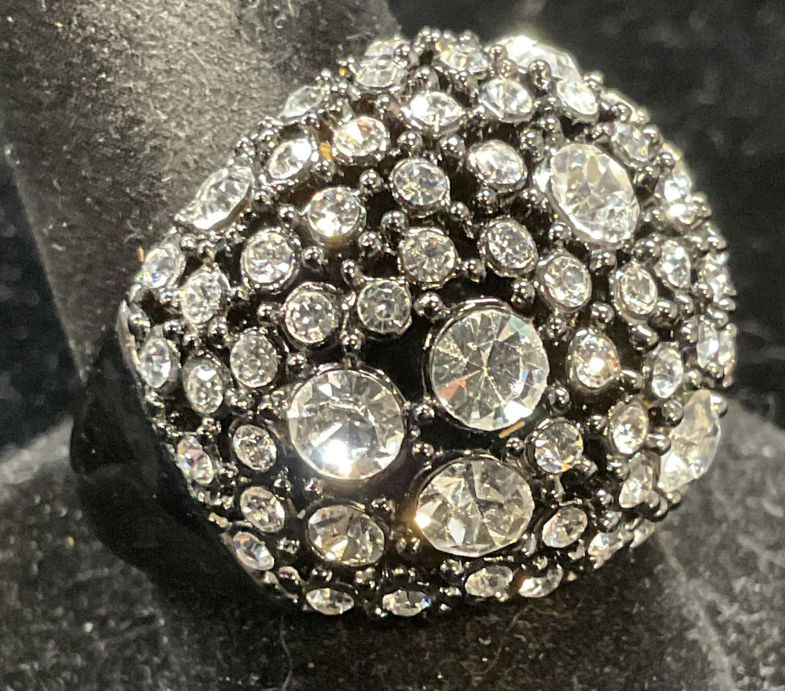 Silver Tone Crystal Cluster Cocktail Ring (1 of 6)