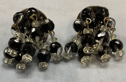 Vintage Black Clear Crystal Dangle Earrings