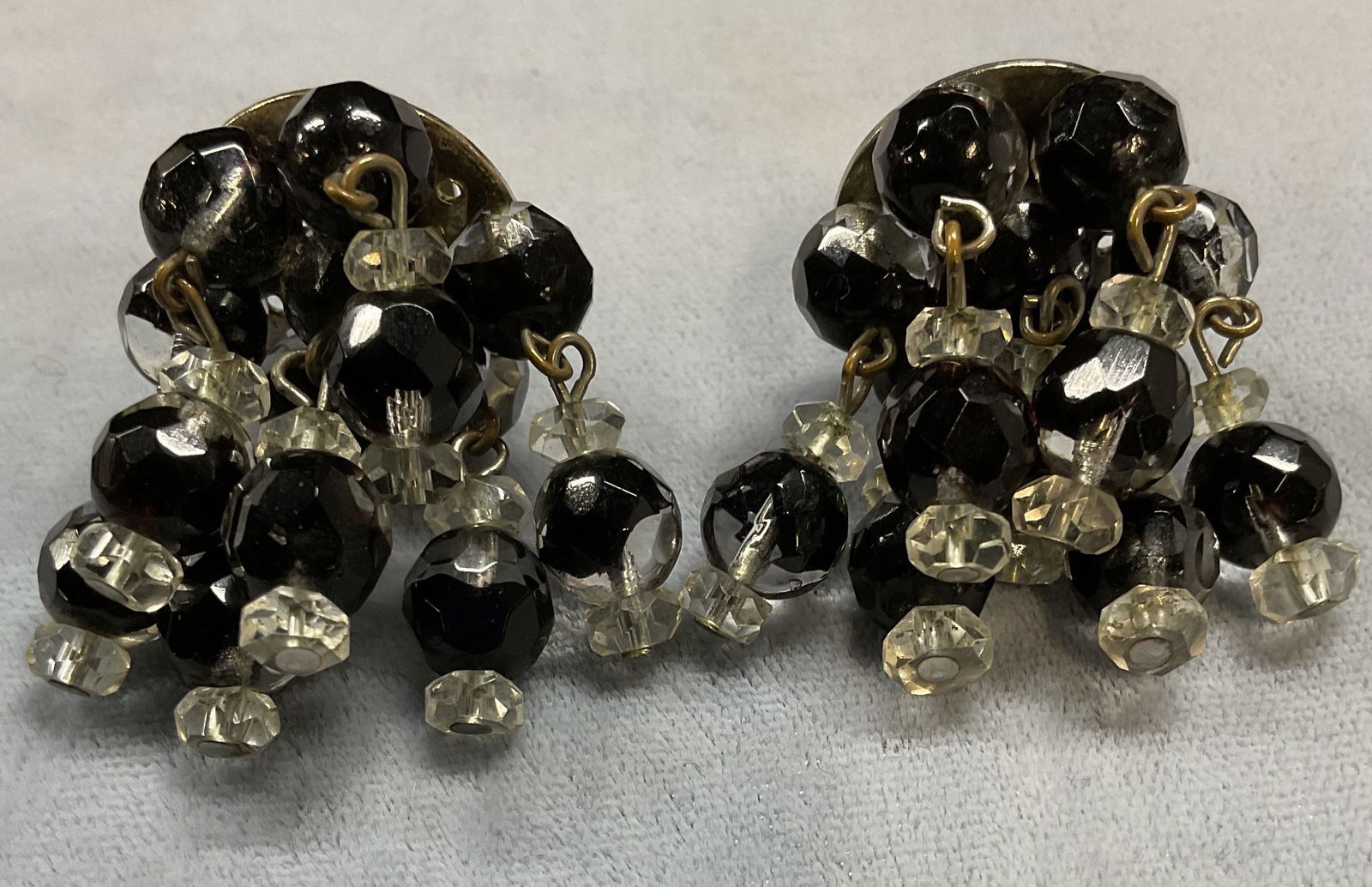 Vintage Black Clear Crystal Dangle Earrings (1 of 6)
