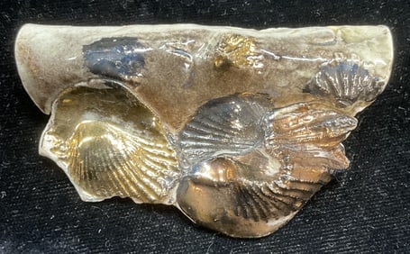 Vintage Handmade Seashell Gilt Ceramic Pendant