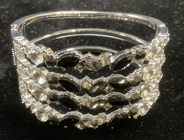 Silver Tone Black Crystal Bracelet NWOT