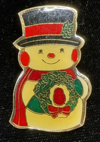 Gold Tone Snowman Enamel Brooch
