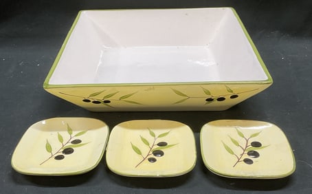 Set 4 Ceramic Olive Serving Bowl & Plates