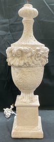 White Ornate Urn Pedestal Table Lamp 30 In T