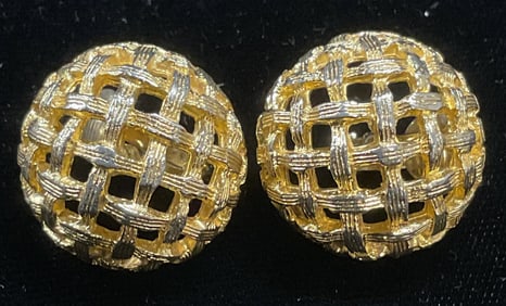 Vintage Gold Tone Round Woven Earrings