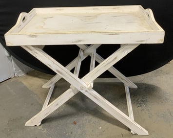 White Wood Folding Accent Table W Tray Top