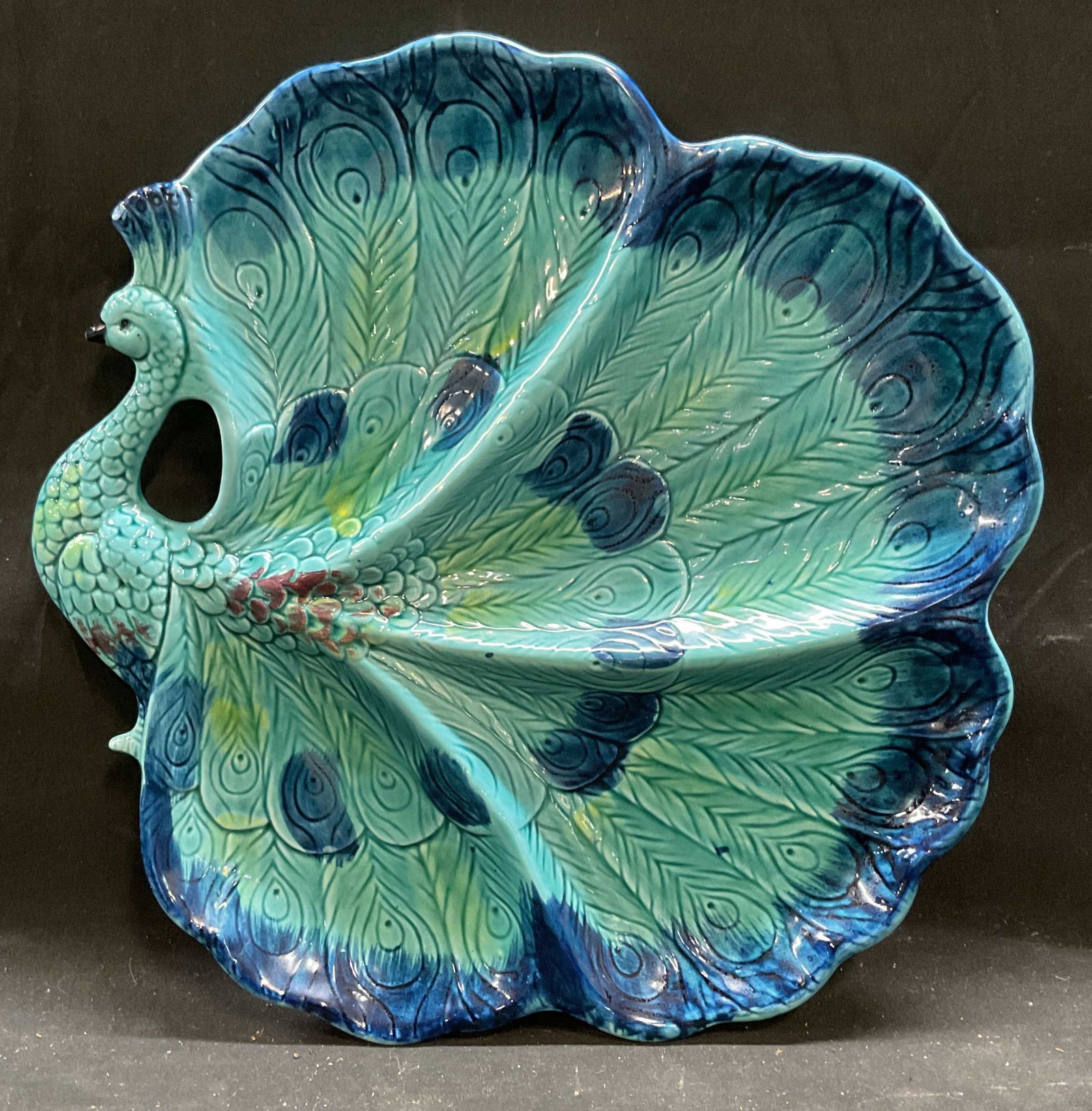 Vintage Enesco Ceramic Peacock Divided Dish (1 of 6)