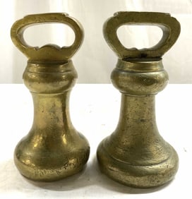 Lot 2 Antq Brass Bell Form 4lb Scale Weights