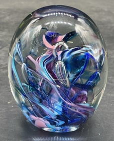 Kerry Glass Blue Swirl Art Glass Paperweight