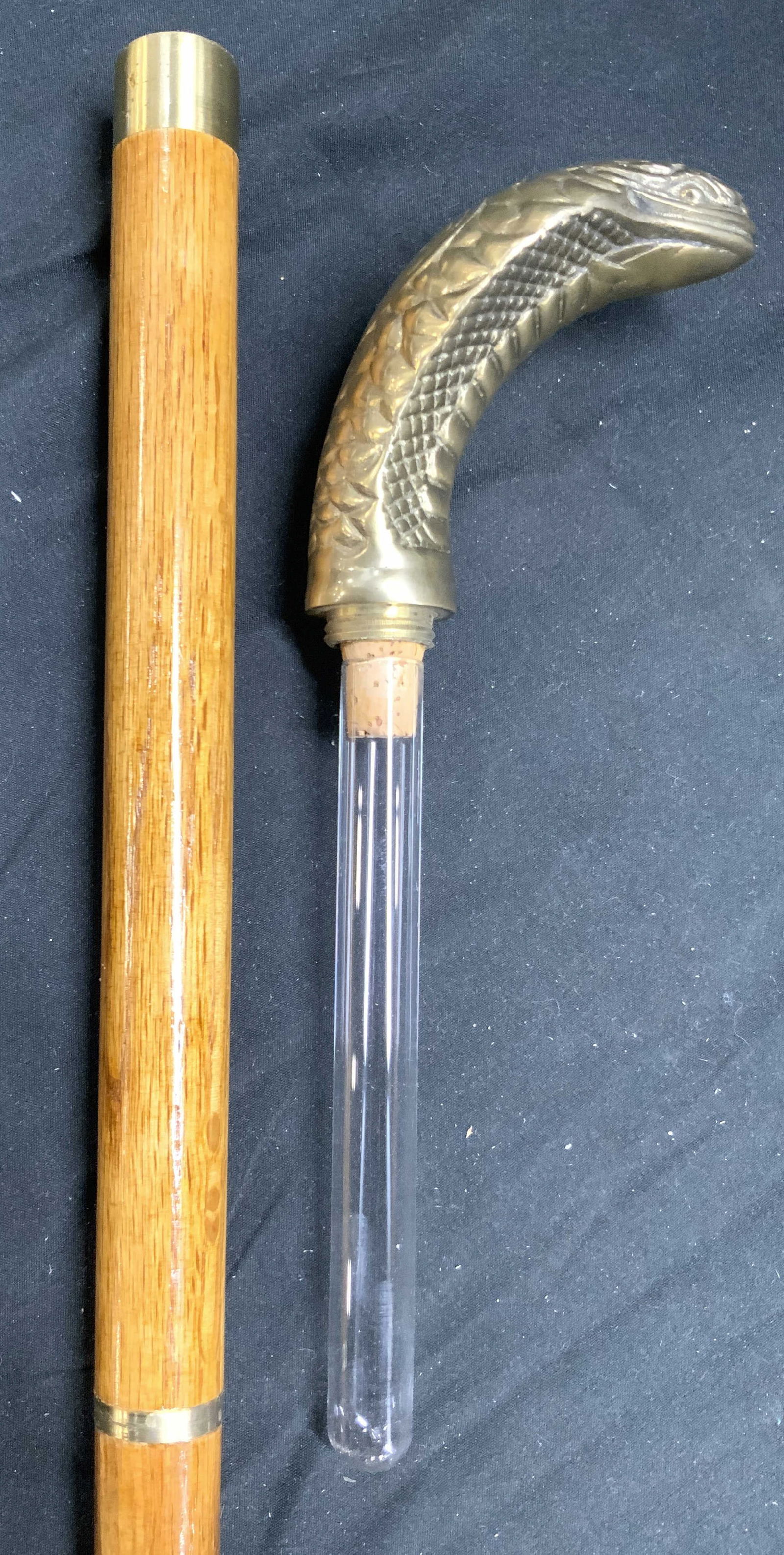 Vtg Brass Cobra Head & Wood Cane Hidden Flask (1 of 10)