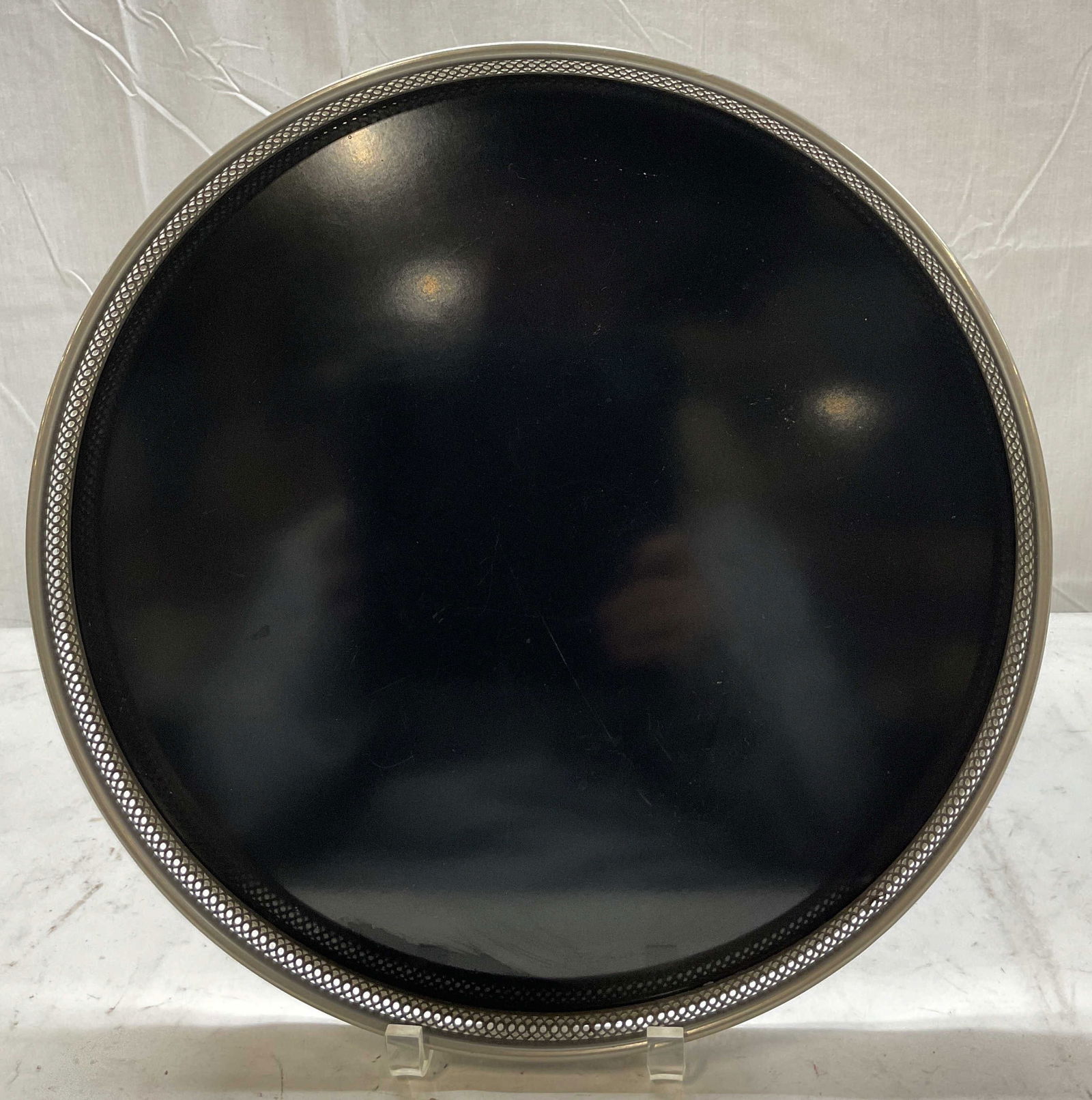 Vintage Black & Silver Plate Round Gallery Tray (1 of 7)