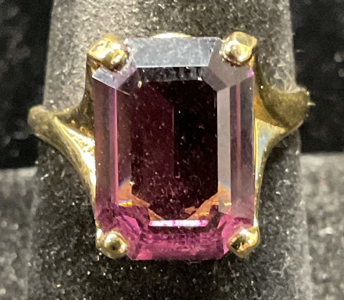 Gold Tone Purple Crystal Cocktail Ring (1 of 6)
