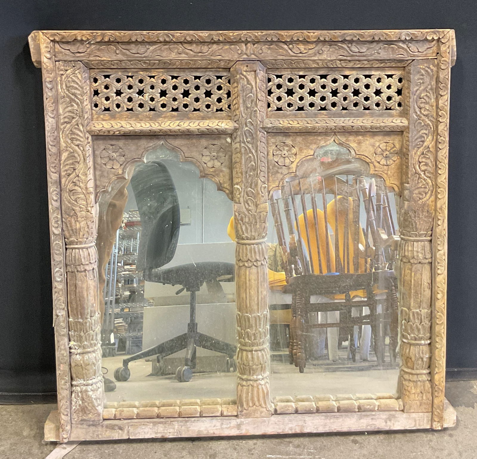 Vintage Hand Carved Wooden Two Panel Mirror (1 of 10)