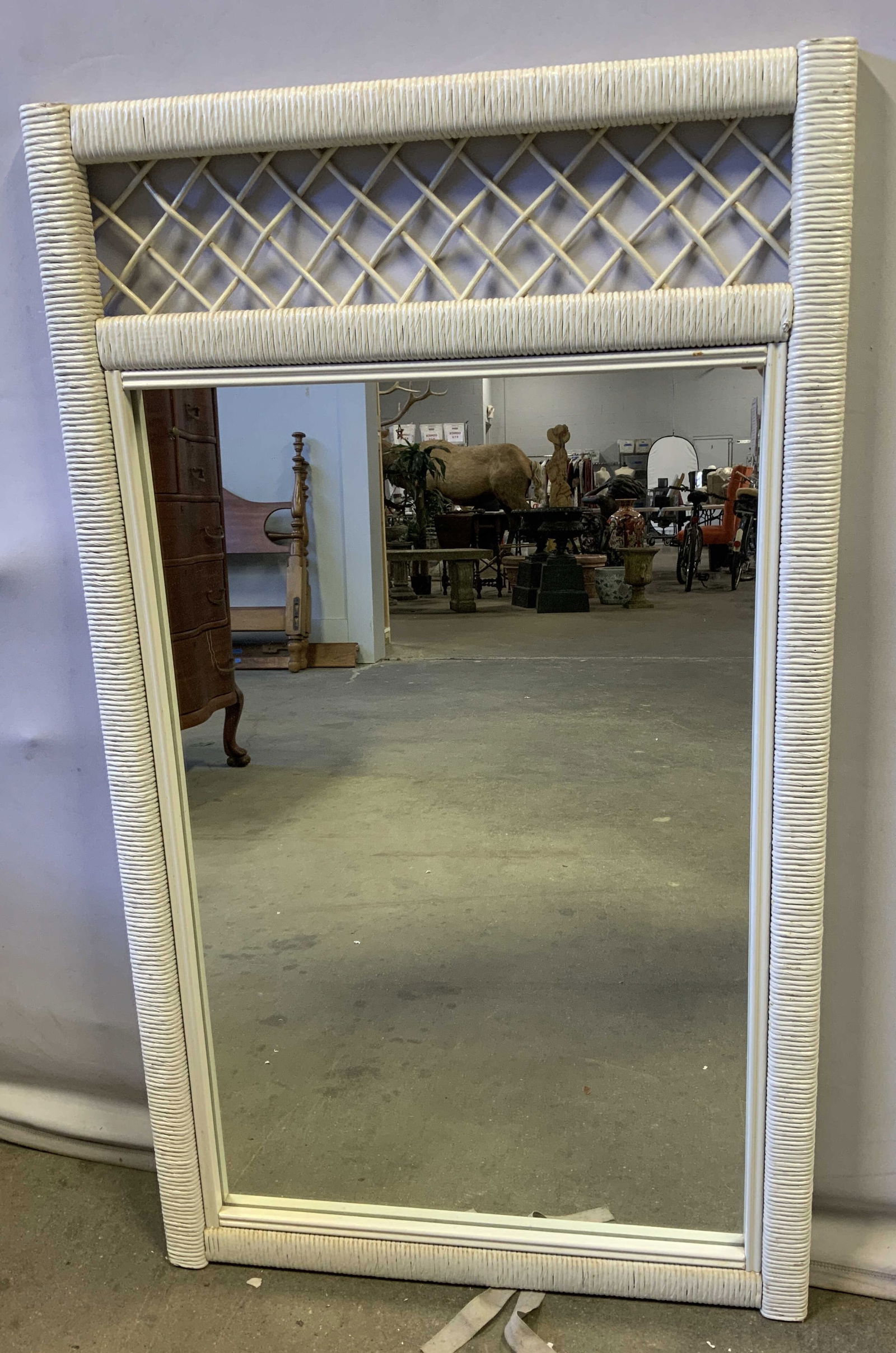 Vtg Wicker Style Wooden Wall Mirror USA 42in (1 of 7)