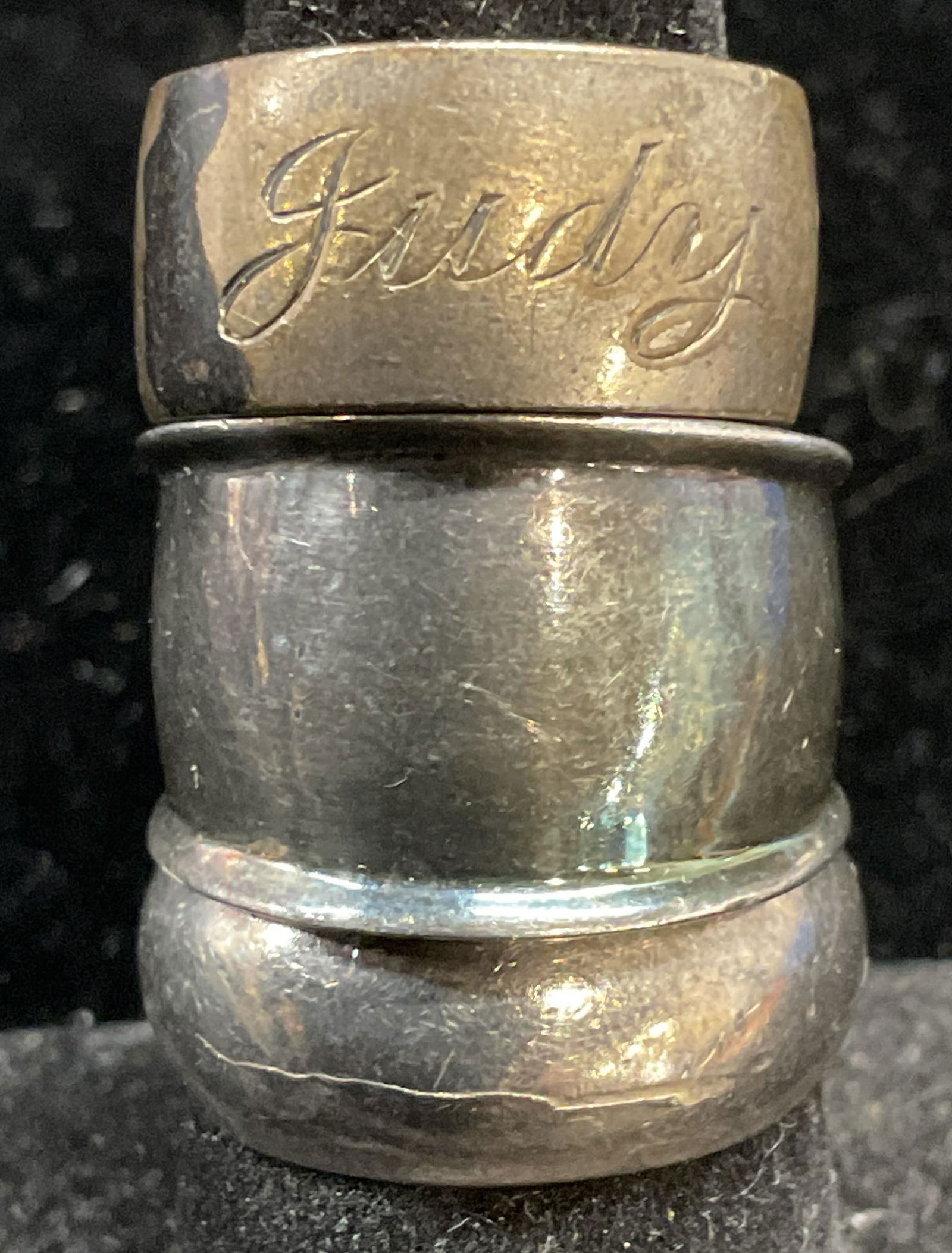 Lot 3 Vintage Sterling Silver Band Rings: Lot of 3 Vintage sterling silver band rings. One band engraved Judy. Largest ring size 7. Total weight of all 19.1 grams. Some scratching. Jewelry, estate jewelry, fine jewelry, fashion jewelry, cockt