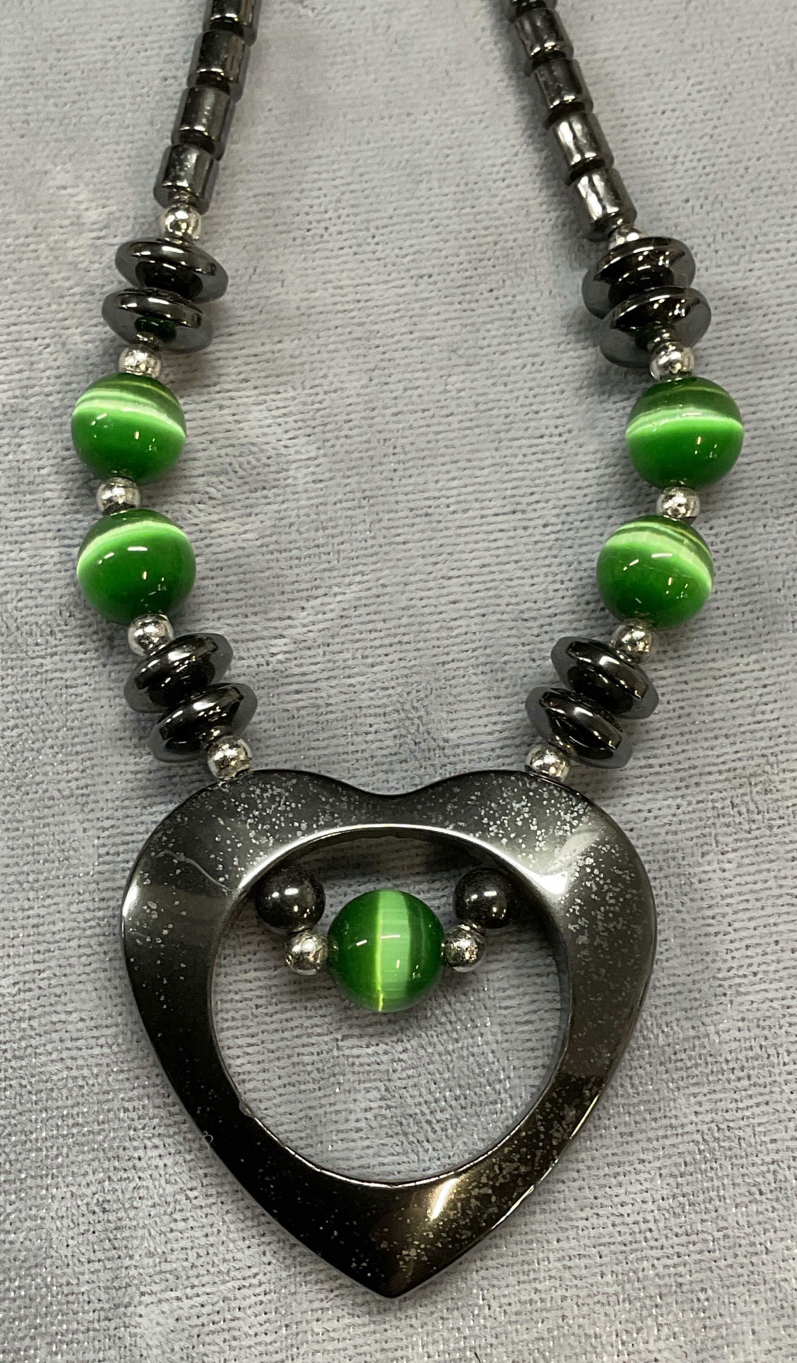 Hematite Glass Beaded Heart Pendant Necklace (1 of 6)