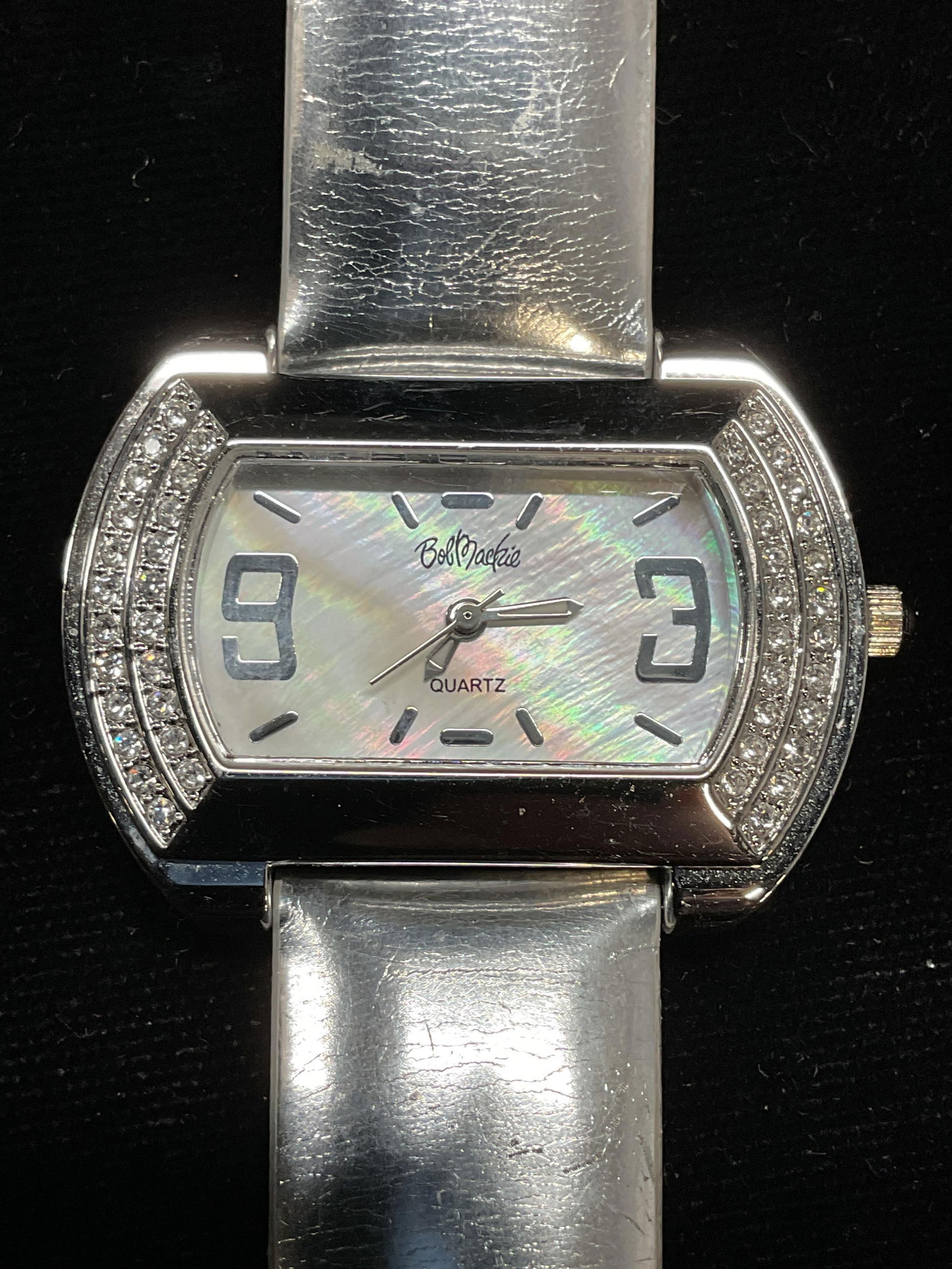 Bob Mackie Silver Tn Crystal Leather Wristwatch (1 of 6)