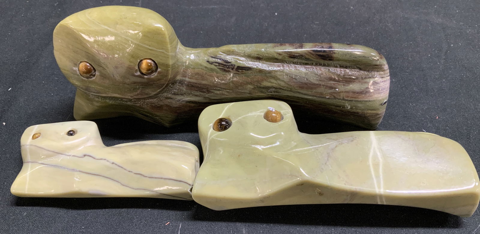 Lot 3 Hand Carved Green Stone Figurines (1 of 6)