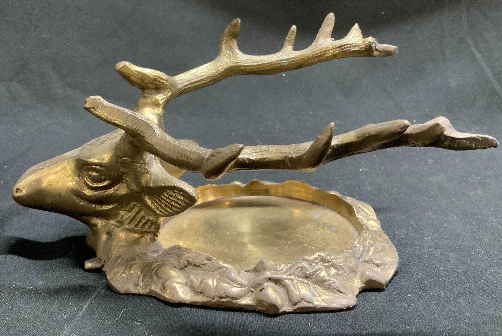 Vntg Solid Brass Stag Inkwell Stand (1 of 6)