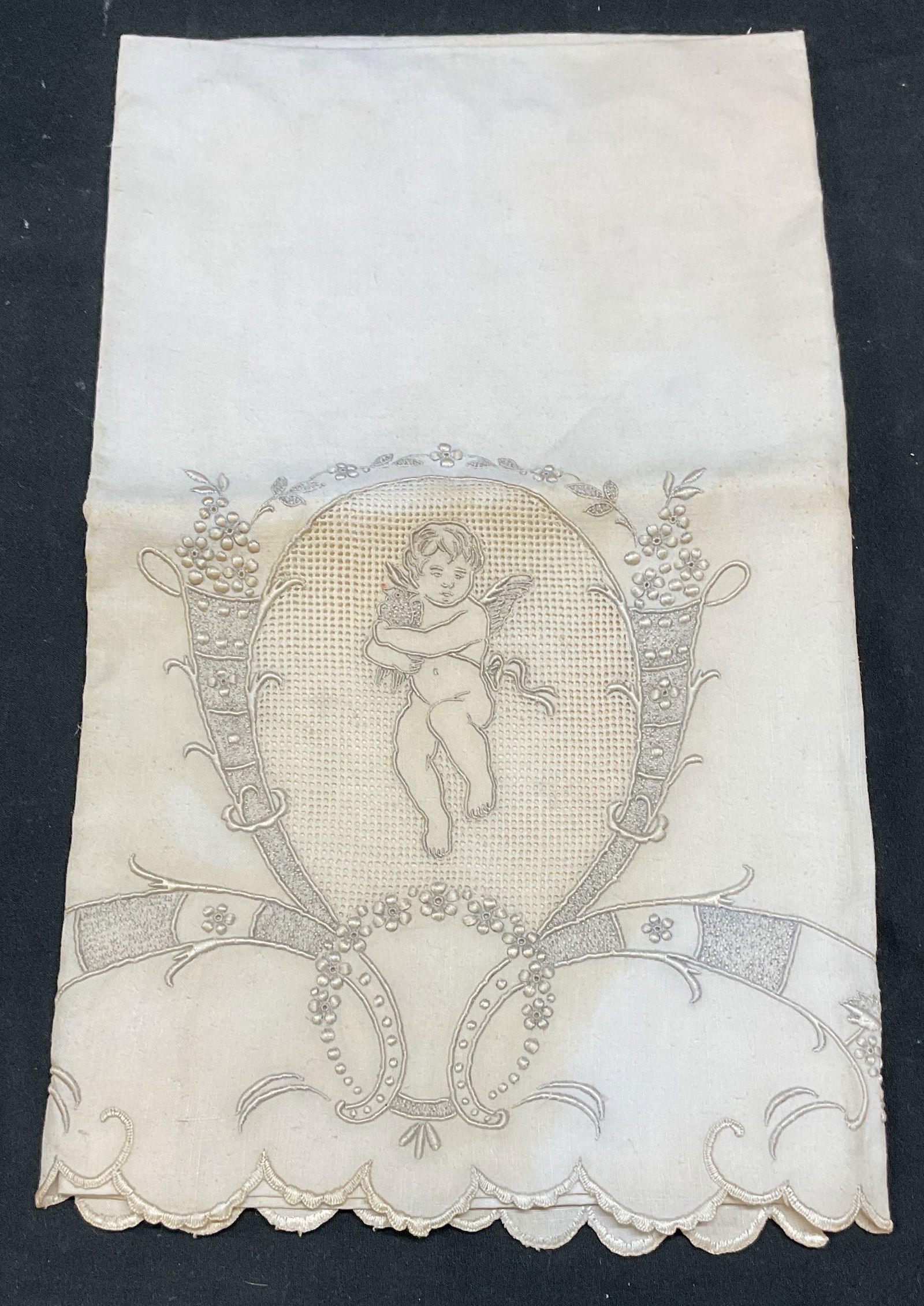 Vintage White Embroidered Cherub Tea Towel (1 of 6)