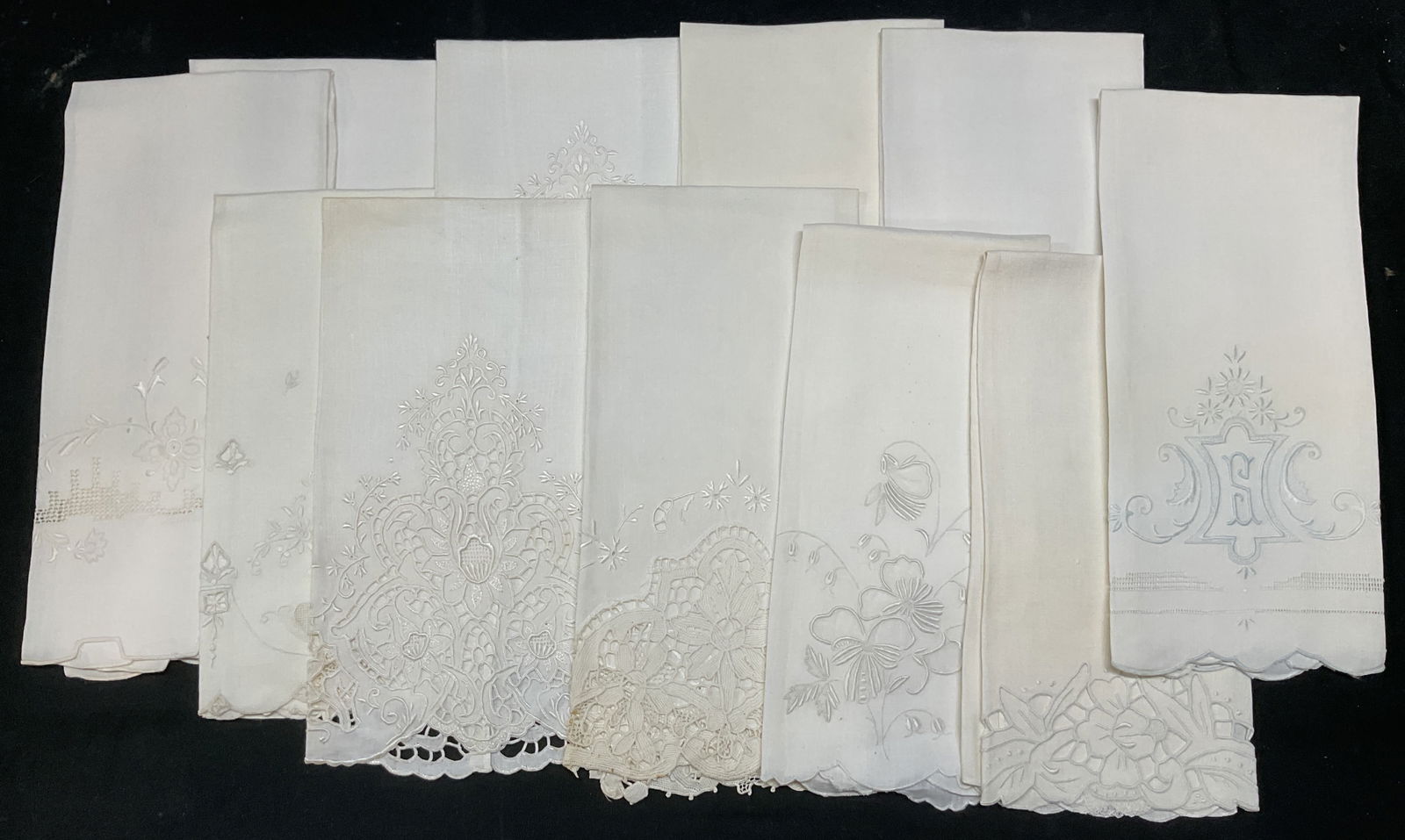 Lot 11 Vintage White Embroidered Lace Tea Towels (1 of 6)