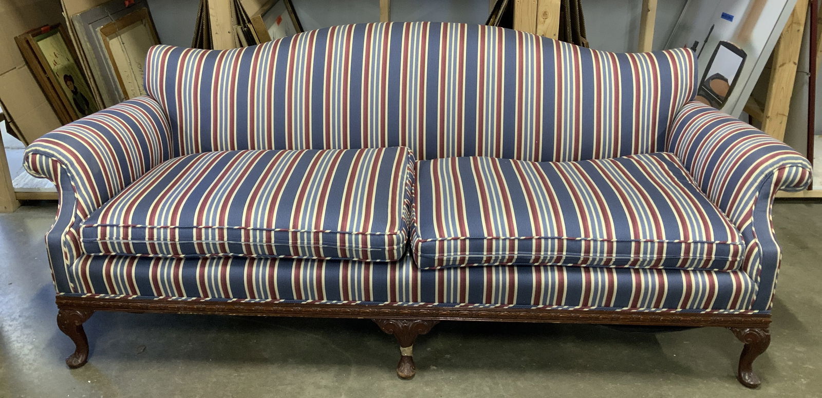 Chippendale Style Red, White & Blue Couch (1 of 6)