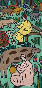 Vintage Hand Woven Village Scene Tapestry