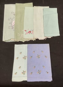 Lot 7 Vintage Blue & Green Floral Tea Towels