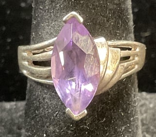 Vintage Signed Sterling Silver Amethyst Ring